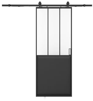 Vente-unique-Puerta corredera estilo taller con riel - Negro y cristal templado esmerilado - Alt. 205 x Ancho 83 cm - ARTISTO II