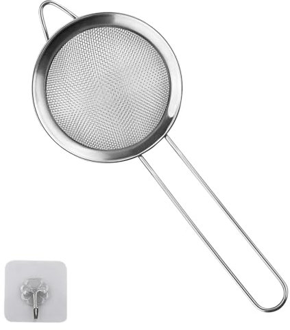 1 Pack Small Stainless Steel Fine Mesh,Sieve, Fine Mesh Strainer,with Kitchen Hooks,8cm Diameter Tea Strainers Kitchen Colander Sieve with Handle - Ideal for Juice Egg Tea Coffee Flour Filter