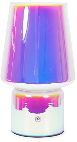 ValueLights | Iridescent Glass Rechargeable Portable Table Lamp, Dimmable Touch Button Cordless Light | Table Lamps & Home Improvements Essential