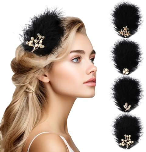 MWOOT 4 Piezas Plumas Horquillas Pelo Mujer Black Feather Hair Clip