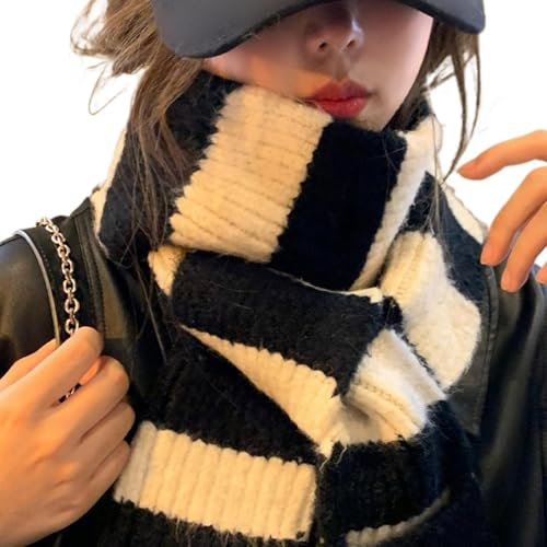 Gestreifter Strickschal für Damen, gestreift, langer Schal, warme Schals für Damen, modischer Winterschal, klassischer Schal für kaltes Wetter, A, Consulte la descripción