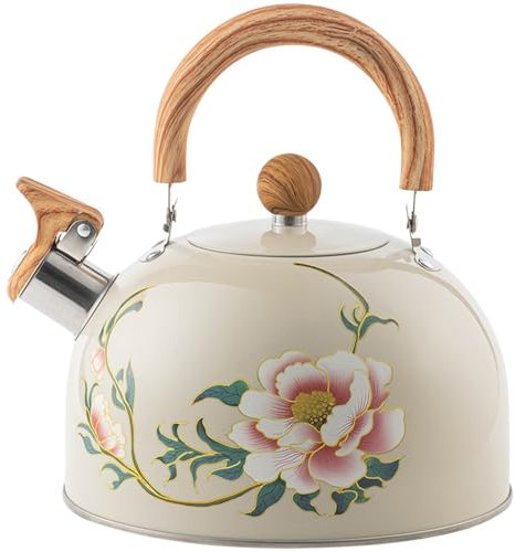 Vintage Enamel Tea Kettle|Whistling Tea Kettle, Floral Stovetop Kettle, Whistling Tea Kettle for Stove Top, Stainless Steel Whistling Kettle with Handle for Home Kitchen, Gifts for Wedding Holiday