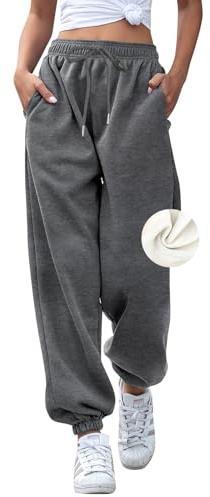 EBANKU Women's Sherpa Lined Sweatpants Thermal Fleece Lined Joggers Pant with Pockets Winter Warm Thick Bottoms Tracksuit for Casual, Gym and Jogging Deep Gray