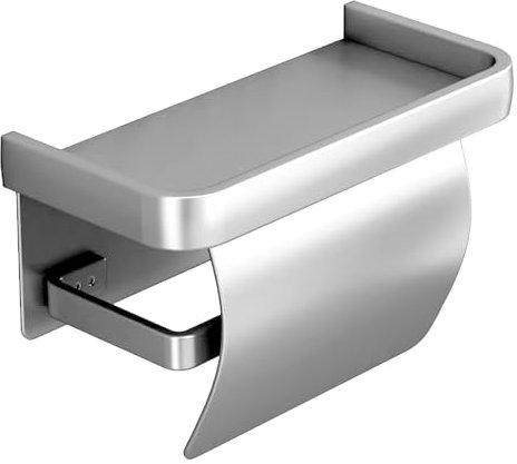 Toilettenpapierhalter Ohne Bohren Silber, Edelstahl Klopapierhalter Ohne Bohren Wird Mit Deckel Geliefert, Klopapierhalter Mit Ablage, Selbstklebend Klorollenhalter Wandmontage