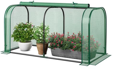 HOMASIS Mini Gewächshaus 118x55x60cm, Foliengewächshaus mit Rolltür, Tomatenhaus für Hochbeet Frühbeet, Treibhaus aus PE-Abdeckung & Metallrahmen, Tomatengewächshaus Pflanzenhaus (Grün)