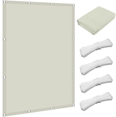 Voile d'ombrage Pare Soleil 290 x 500 cm UV Résistant Contre Le Ven Toile Ombrage Exterieur Voile de Parasol avec Œillets pour Jardins/Balcons/Terrasses, Blanc cassé
