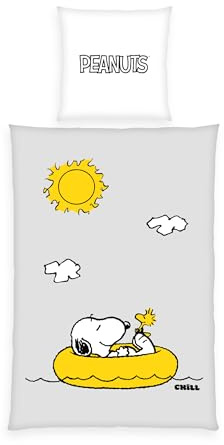 Herding Peanuts Linge de lit, Taie d’Oreiller env. 80x80 cm, Housse de Couette env. 135x200 cm, 100% Polyester/Microfibre, Gris