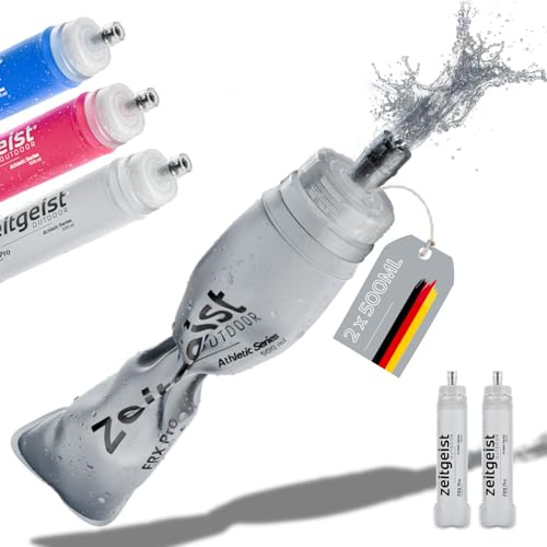 zeitgeist OUTDOOR Soft Flask 500 ml FRX Pro (2er Set) Laufflasche TPU, BPA-frei, Faltflasche, faltbare Trinkflasche für Laufen Trail Running Radfahren Joggen Sport