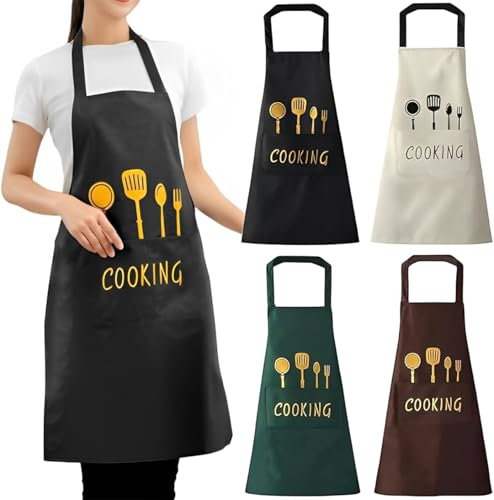 ClcIosis 4 pezzi Grembiule da cucina da donna, grembiule da cucina, grembiule da cucina, grembiule da uomo, grembiule da cucina, grembiule da uomo, grembiule da donna, ideale per cucina e gastronomia