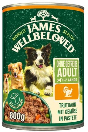 James WELLBELOVED 6 x 800g Hund Dose Nassfutter ohne Getreide, Truthahn in Pastete
