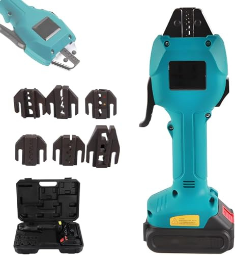 Pinza crimpatrice elettrica per capicorda 16 KN a batteria con 6 matrici, strumento di crimpatura terminale ricaricabile con scatola portaoggetti, strumento di crimpatura per cavi con protezione da