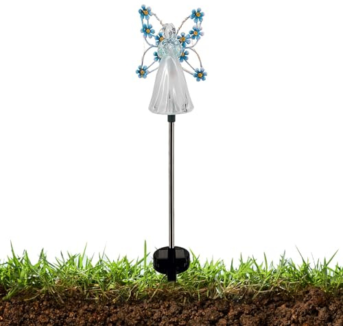 d'angelo - Angelo solare da giardino con 7 LED e decorazioni di di fiori - esterne di luce d'angelo per la decorazione della tomba, regalo commemorativo