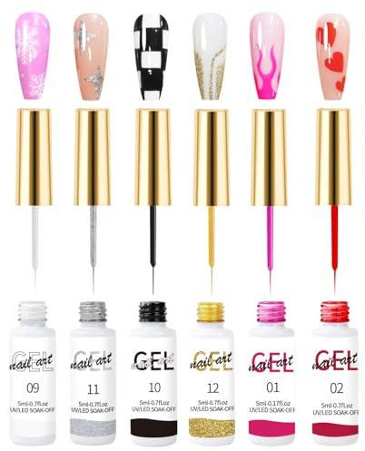AIJIMEI Gel Liner Nail Art Set 6Pcs Gel Liner Nail Polish Drying Quickly Without Smudging And Produces Smooth Glue For Beginner Friendly Nail Art Paint Brush(SET F)