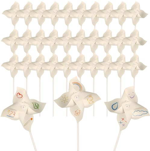 AYNKH 30 PCS DIY Pinwheels Craft Kit, Blank Windmills for Children, Creative Craft Kits for Kids to Colour and Paint, Arts & Crafts Windmill Set for Party, School,Easter, Summer Activities