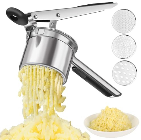 Potato Ricer Masher - Stainless Steel, Dishwasher Safe Tool for Creamy Mashed Potatoes, Food, Fruit Juices, and Vegetables