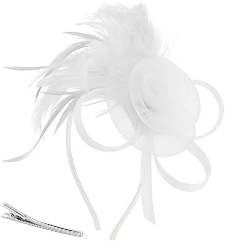 Elegant vit fascinator för kvinnor med fjädrar och blommor, hårklämma och pannbandsbas, perfekt för bröllop och trädgårdsfester