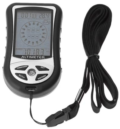Qusedwey Altímetro Digital Multifuncional, Brújula Digital LCD Negra, Altímetro de Brújula LCD Multifuncional para Caminatas Al Aire Libre