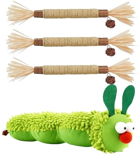 ZaoGoin Katzenminze Spielzeug, Katzenspielzeug Angel Mit 3 Katzenminze Sticks, Katzenzubehör Für Interaktives Spielen Und Zahnpflege, Katzenliebhaber