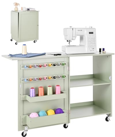 VEVOR Tavolo da Cucito Pieghevole Tavolo Multiuso per Macchina da Cucire Serratura per Porta Postazione Carico18,7 kg per Lavori Artigianali e Scrivania Laterale per la Casa, Verde Chiaro