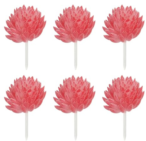sourcing map 6 Pcs Artificial Succulent Plants, Small Realistic Fake Succulents Colorful Faux Artificial Flocking Lotus Flowers for Home Office Garden Flower Hotel Decoration, Red