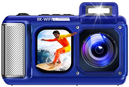 MaxMango V08 Pro 49FT Camara Acuatica，8K 90MP WiFi Pantalla Táctil Cámara Digital，2,8 Pulgadas con Doble Pantalla, Resistente, a Prueba de Polvo y a Prueba de Golpes, Ideal para Snorkel, Azul