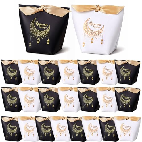 GWAWG Eid Mubarak Gift Bags, 24 Stück Ramadan Mubarak Geschenktüten mit Goldbändern, Wiederverwendbare Papiertüten für Süßigkeiten, Schokolade & Kleine Geschenke – Deko für Ramadan & Eid