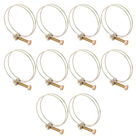 Tissting 10pcs Adjustable Double Wire Water Hose Barb Clamp Pipe Clip, Iron Zinc Plated Plumbing Fastener for Tube Hoop Clamping (57mm（52-57)