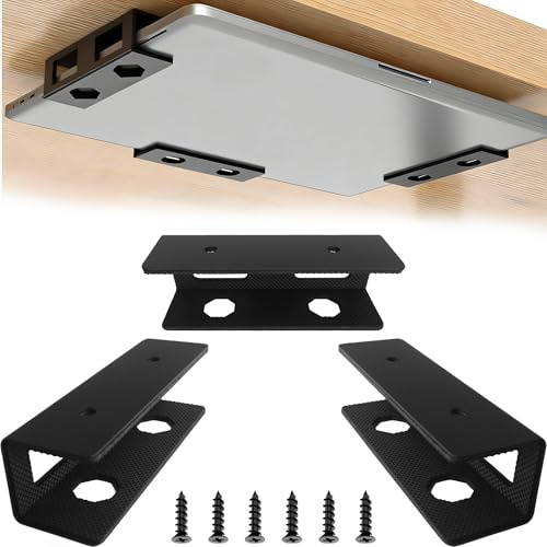 Gxdamxz Under Desk Laptop Holder for Devices < 1.18 Thick, Mount Undertable Metal Storage Bracket with Scratch Resistant Protective Pads