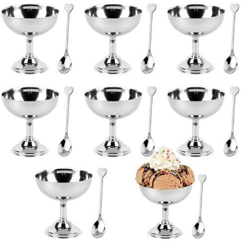 Glasskopp, rostfritt stål Serveringsdessertskålar Bägare Mini rundfotad yoghurt Snack Godiskopp Såskål för sallad Fruktpuddingfest (11cm*8)