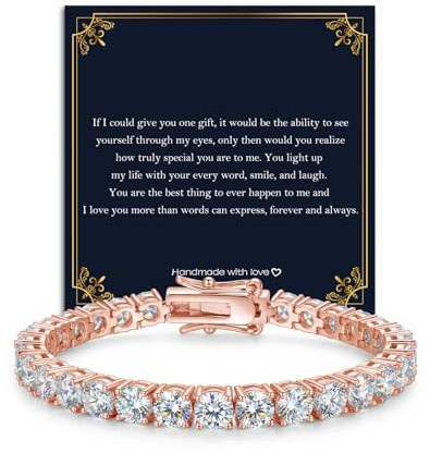 GULICX Tennis Bracelet for Women, 5mm Cubic Zirocnia Ladies Diamond Bracelet Birthday Mothers Day Christmas Jewelry Gift for Friend Mum Daughter Sister (Silver/Gold/Rose Gold) (Rose Gold)