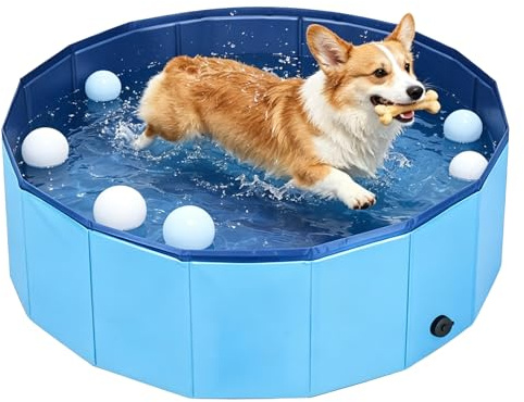 VEEKAY Piscina per Cani,100x30cm Piscina per Cani Grandi Piegevole,Portatile Vasca da Bagno per Animali,Antiscivolo Animali Domestici Piscina Bagno,per Aperto Interno Giardino