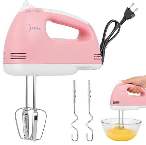 Frullatore elettrico a mano: 220 V, miscelatore manuale a 7 velocità, piccolo miscelatore alimentare con frusta in acciaio inox, gancio per impastare, agitatore manuale per torte e uova crema biscotti