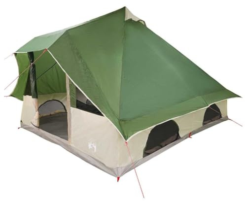 HETFTJN Tipi Zelt für bis zu 8 Personen, Großes Campingzelt aus TAFT, 358 x 296 x 258 cm, Geräumiges Familienzelt für Garten und Outdoor-Ausflüge, Grün, Inkl. Gestänge