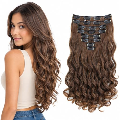 CAISHA XL 7er 45cm CLIP IN EXTENSIONS Haarverlängerung Braun Mix CE9-1