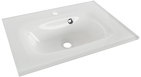 FACKELMANN YEGA Glasbecken 60 / Waschtisch aus Glas/Maße (B x H x T): ca. 60,5 x 13,5 x 42 cm/Aufsatzwaschbecken/hochwertiges Waschbecken fürs Badezimmer und WC/Farbe: Weiß/Breite: 60,5 cm
