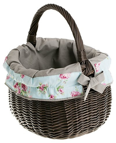 e-wicker24 Alles aus Weide Panier rond en osier gris-brun avec anse,Panier de courses avec une housse beige et joli bordure decorative. (Brun_1)