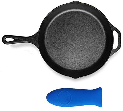 Kookantage Pre-Seasoned Cast Iron Skillet 12in Iron Pans with One Silicone Hot Handle Holder - 12.5 Inch