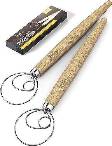 ORBLUE Dänischer Teigbesen 2er-Set – Teigrührer mit Edelstahlring & Holzgriff, 33 cm – Backzubehör für Brotteig, Pizzateig & Gebäck