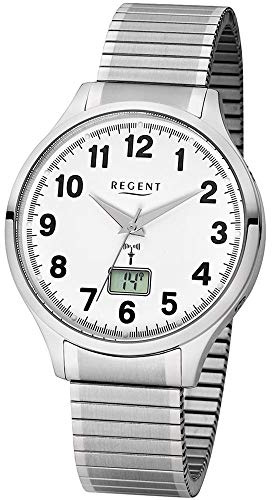 REGENT Montre analogique radio-pilotée pour homme, taille unique, argent 32018687, argenté, taille unique, Bracelet