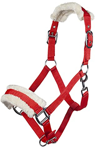 HKM 11796 Halfter Bischofshofen, Plüschpolsterung, Pferdehalfter, Rot, Vollblut