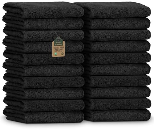 NatureMark Serviettes d'invité – Lot de 20 (30x50 cm), 100% Coton, certifiées Oeko-TEX, Douces, absorbantes et faciles d'entretien – pour Salle de Bain, invités & Spa – Noir