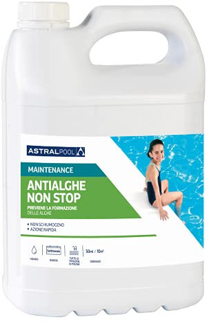 Antialghe Non Stop Alghicida Liquido 5 Litri per Mantenimento Acqua Piscina Azione Rapida Acqua Limpida