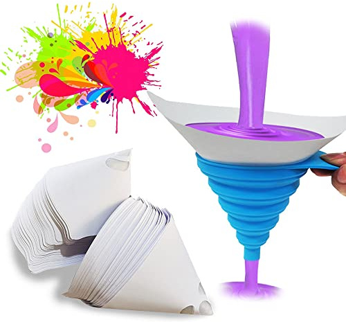 La Llareta Filtre à Peinture, 100 Pieces Entonnoir Filtre à Peinture, Filtre Entonnoir En Silicone, avec Entonnoir En Silicone, pour Peinture En Aérosol Automobile, Filtre à Huile De Cuisson