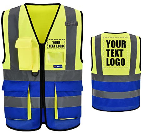 21 Farben Personalisierte bedruckbare Warnweste aufdruck mit Text oder mehrfarbigem Logo und Mehreren Taschen, Warnschutz Arbeitsweste Sicherheitsweste mit bedruckbare