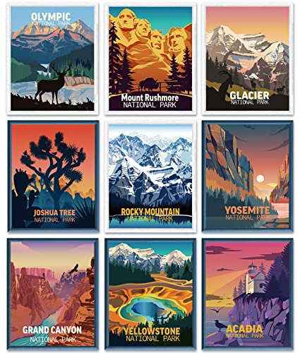 Outus 9 Stück Poster antike Nationalpark, Wandkunst der Natur und abstraktes Poster für Wanderer, Wohnzimmer, 20,3 x 25,4 cm