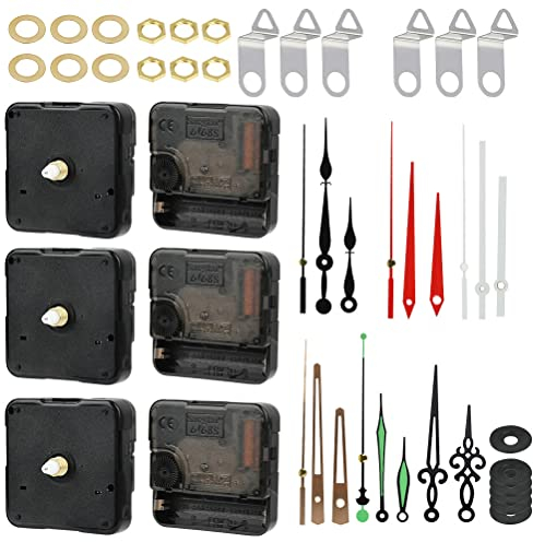 6 Stücke Uhrwerk für Wanduhr Uhrwerk,Hoch Drehmoment Lange Welle Lautlos Bewegung Mechanismus mit Zeiger Verschiedenen Paare Händ Uhr Reparatur Ersatzteilen(13mm/0,51Zoll), Rot/Grün/Schwarz/Weiß/Gold