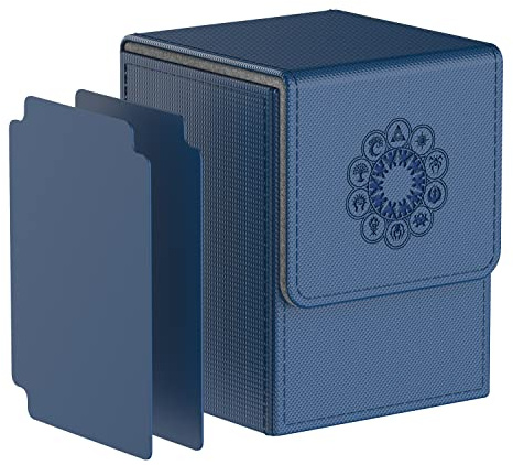 Pulchra Sammelkarten Box mit 2 Trennfächer für 100+ Karten, Deck Box - Karten Halter für Spielkarten zum Sammeln und Tauschen (Elemental Design, Blau)