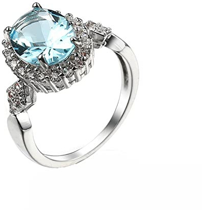 Whoiy Eheringe Blau Vier Klauen Oval Hellblau Zirkonia Statement Solitär Geschenk für Freundin Größe 52 (16.6)