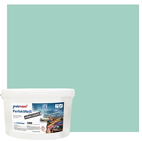 Preismaxx Perfektweiß urban colors, bunte Wandfarbe, grün, minzgrün, mint green 2,5L, Innenfarbe, hohe Deckkraft Klasse 2, matt