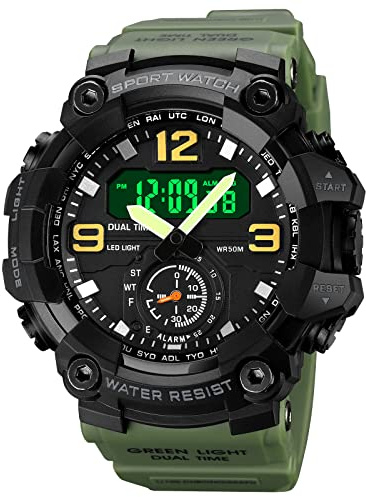 Forrader Herr digital sportklocka, vattentäta militärklockor LED bakljus stort ansikte stoppur larm armbandsur